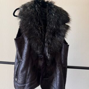 Guess Women's Dark Gray Faux Fur Vest